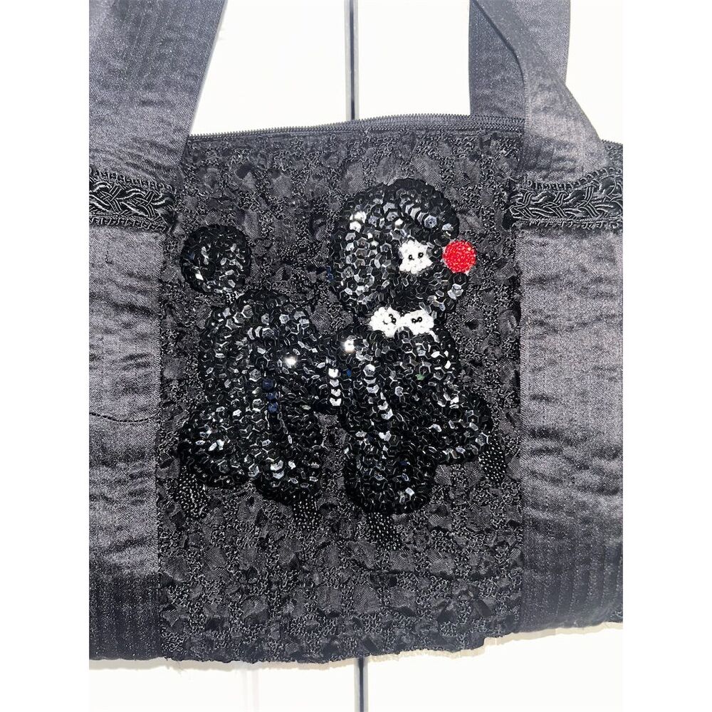 Women's Black Lace Shoulder Bag Poodle Design Embroidery